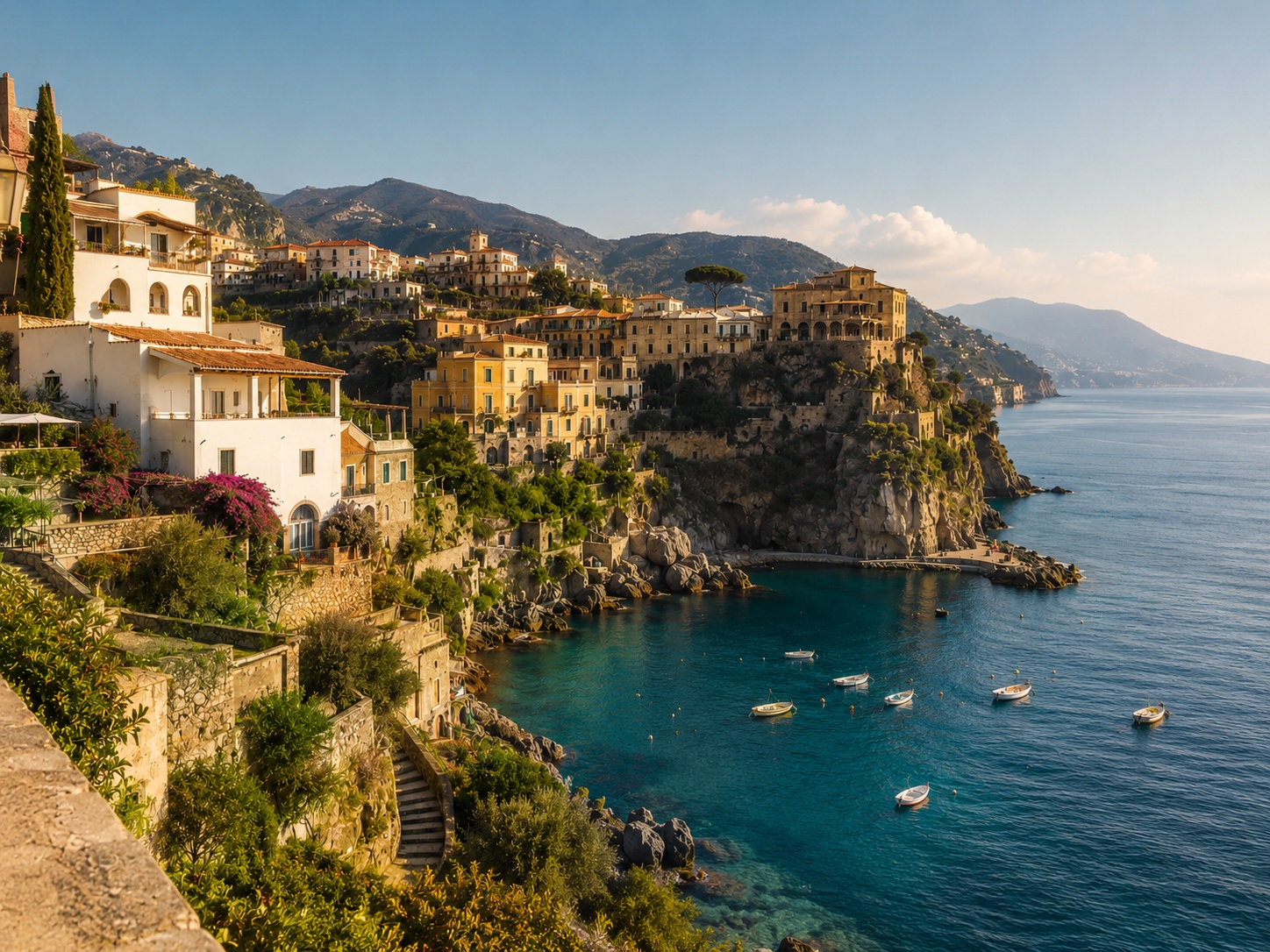 Italian coastal village at golden hour